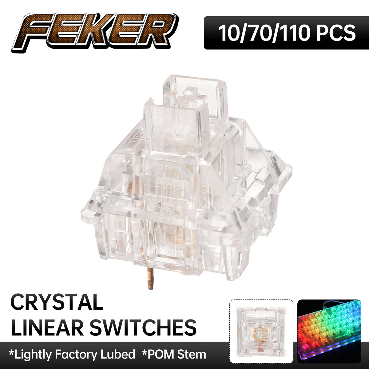 FEKER 10/70/110 Cái Công Tắc Tuyến Tính Pha Lê 3 Chấu Công Tắc Bàn Phím Cơ Tự Làm Thân POM Có Thể Hoán Đổi Nóng Chống Bụi