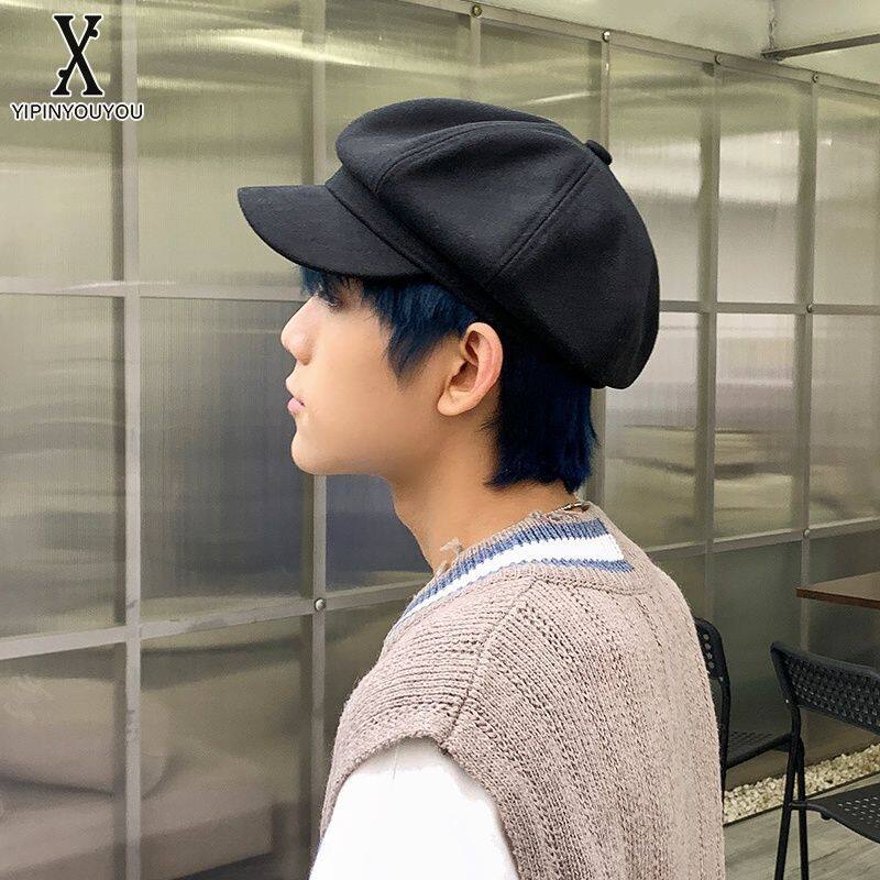 YIPINYOUYOU丨Mũ nam phiên bản Hàn Quốc Mũ nồi mọi thứ thời trang mũ hình bát giác mũ cậu bé bán Báo Anh