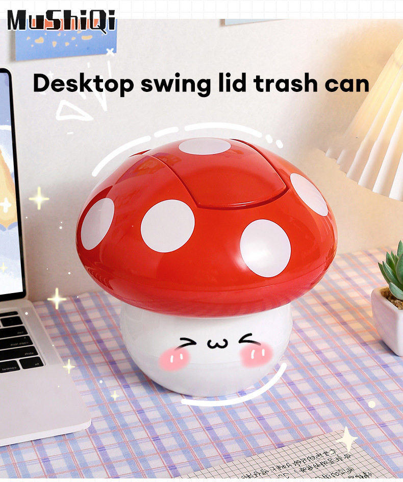 MSQ mushroom table top bin small waste container Desktop plastic trash can, trash can, minimalist trash can, portable dry trash can, office trash can, keep the desk uncluttered, can store pens. ราคา 120 บาท*ส่งฟรี