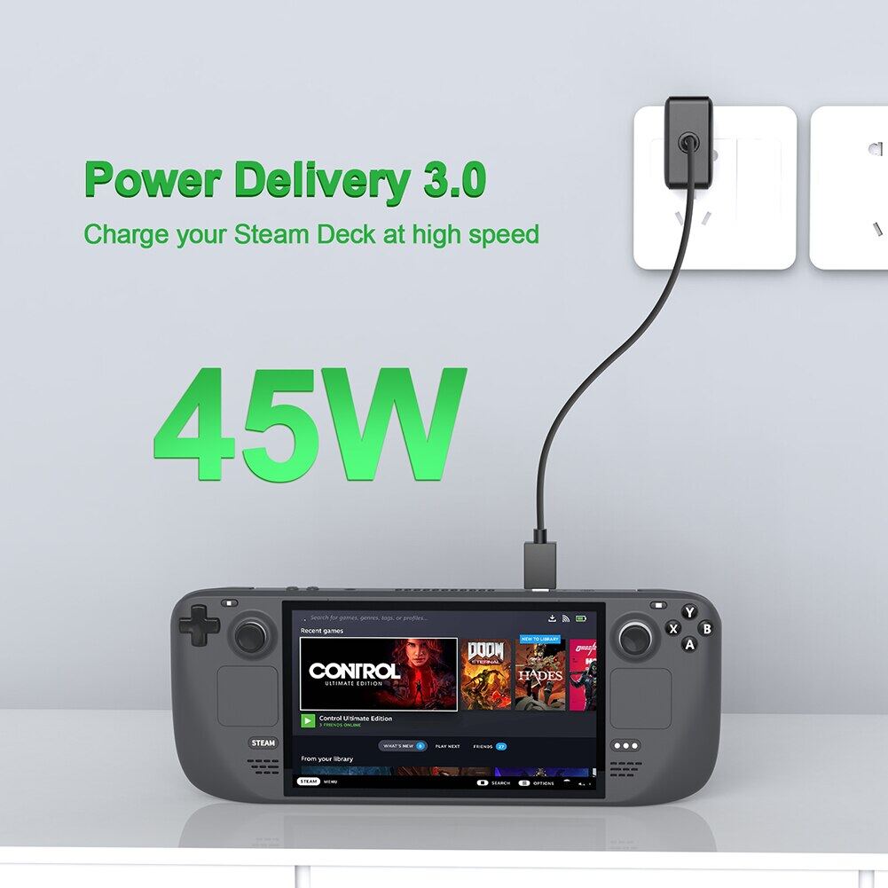PD 45W Game Charger for Steam Deck Nintendo Switch OLED Lite PD3.0 Type