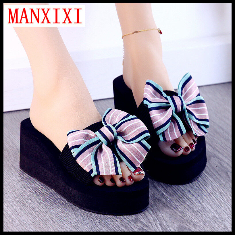 MANXIXI Brand Fashion Beautiful 2.36 Inches Wedge Sandals Bow Rubber Sole