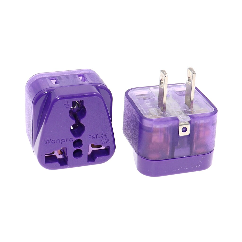(1 Cái) Bộ Chuyển Đổi Du Lịch 2 Chấu Thông Dụng, Cổng Ra 2 Chiều Chuyển Đổi Phích Cắm UK/AU/US/EU/Trung Quốc Sang US/Canada/Nhật Bản 250V 10A Tím Wonpro