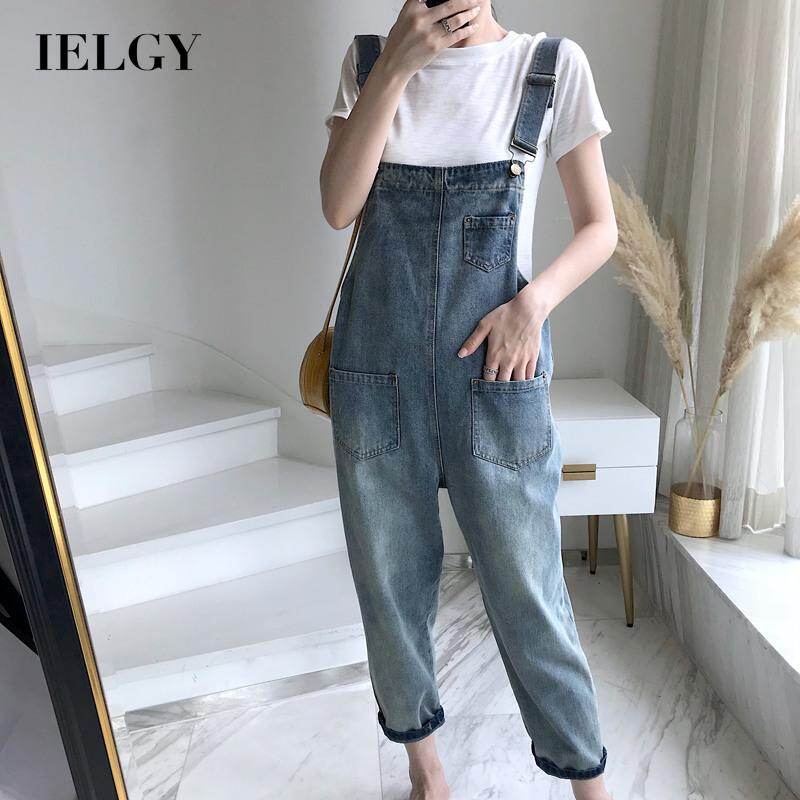 Quần Bò IELGY Cho Nữ, Dáng Rộng, Mặc Hàng Ngày, Màu Xanh Dương, Chín Điểm, Phong Cách Hàn Quốc