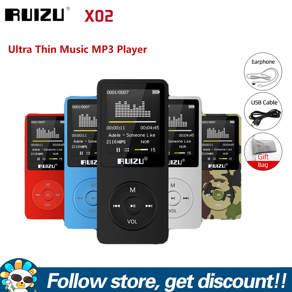 Ruizu X02 MP3 Máy Nghe Nhạc 4GB 8GB 16GB Di Động Lossless Âm Thanh Âm Nhạc Máy Nghe Nhạc 1.8 Inch Màn Hình Siêu Mỏng Âm Thanh Walkman đầu phát video Với FM Đài Phát Thanh E-Book Bằng Giọng Nói Recoder Ngày Thời Gian Đồng Hồ Đếm Giờ Tắt Hẹn Giờ Thể Thao Âm