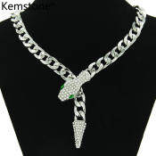 Kemstone Ins Style Short Cuban Chain Snake Head Magnetic Buckle Necklace for Women Hip Hop Jewelry