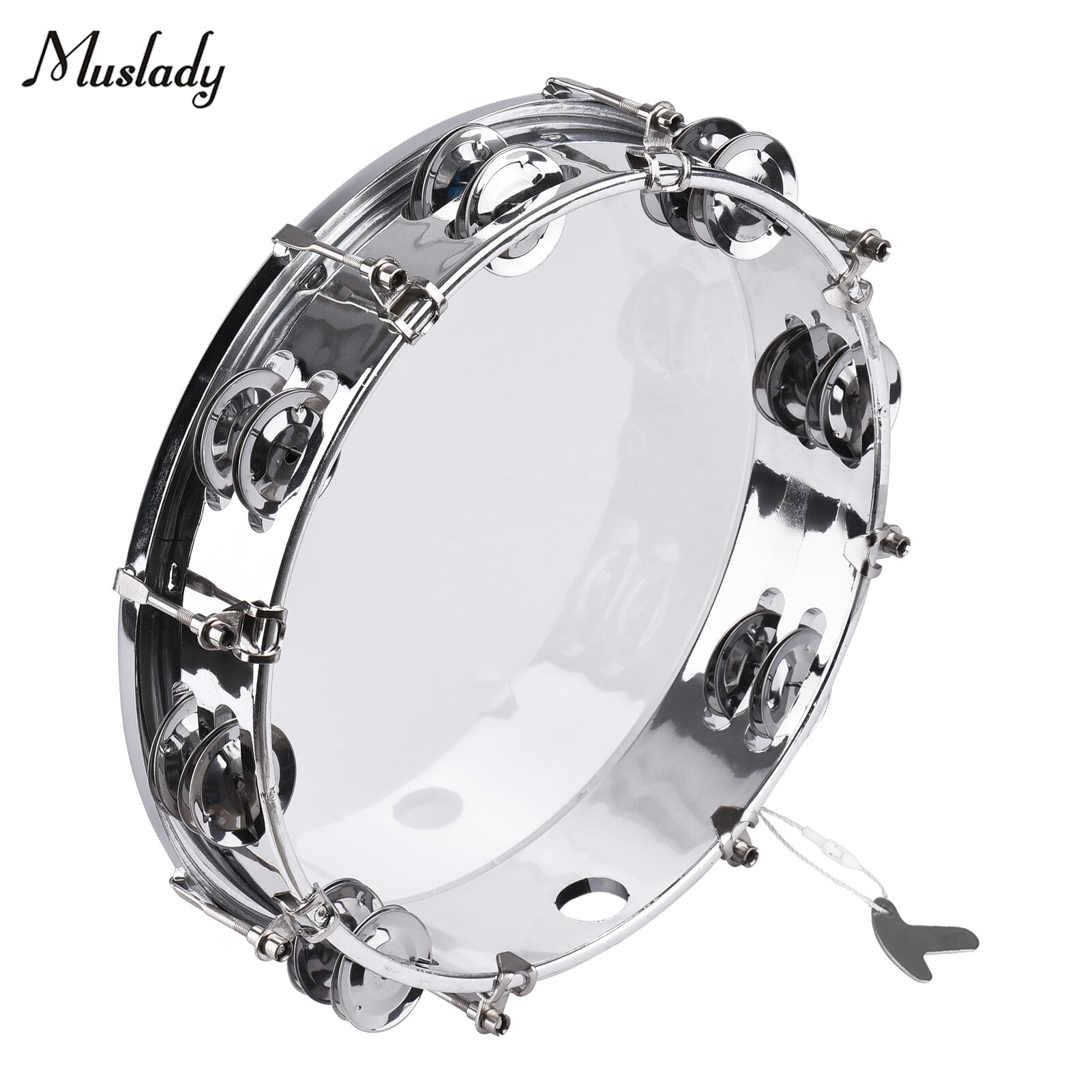 Muslady 10 8-inch Tambourine Handbell Hand Drum with Double Row Jingles