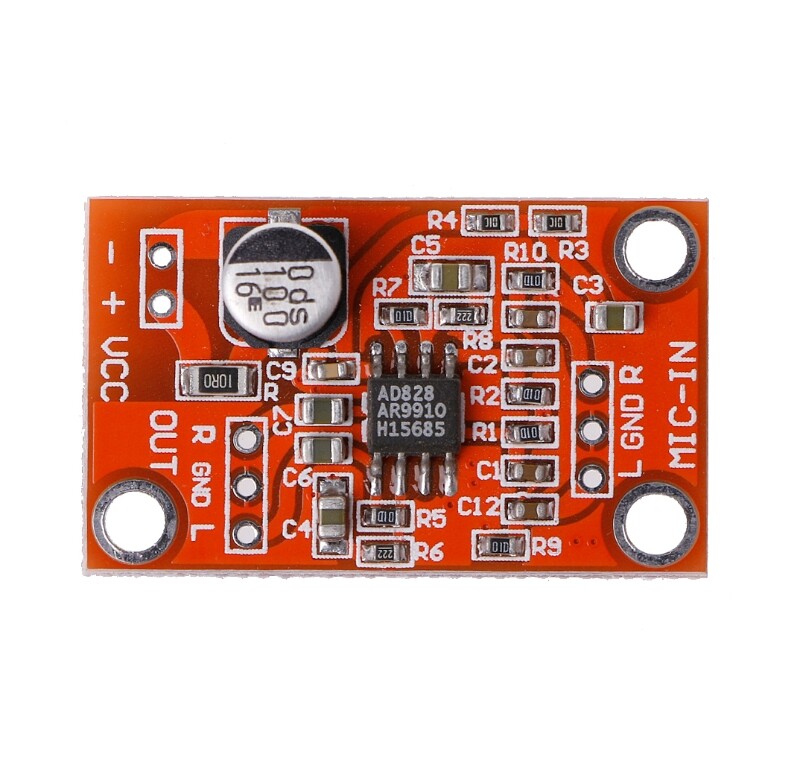 Ad828 bảng tiền khuếch đại micro động âm thanh nổi mô-đun tiền khuếch đại mic, dc 3.8v-15v