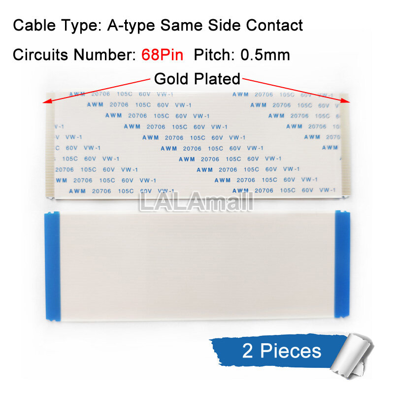 2 Chiếc Cáp Dẹt Linh Hoạt FFC FPC Cáp Pitch 0.5Mm Chiều Dài 100Mm 10Cm Loại A Mạ Vàng 50P 60P 68P 80