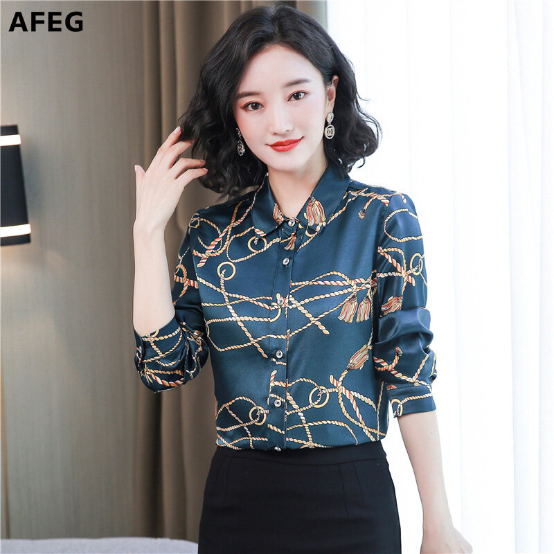 Phong Cách Mới Dài Tay AFEG Cho Nữ, Áo Blouse Thanh Lịch In Họa Tiết, Phong Cách Hàn Quốc