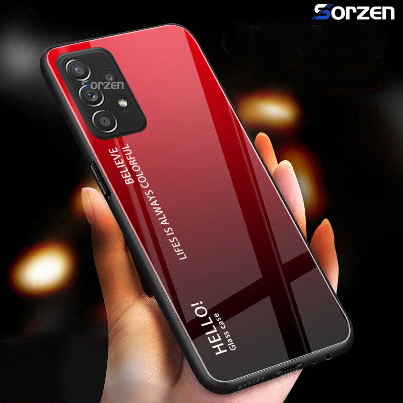 Đối với Samsung Galaxy A72 Vỏ bằng kính cường lực Gradient chống va đập Vỏ bảo vệ toàn diện Mặt sau