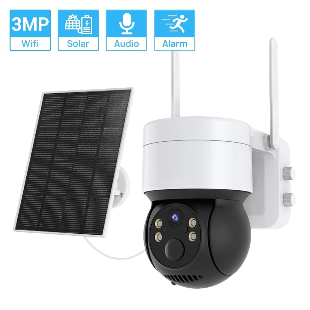 [AA TOOT]❡ Hamrol 3MP Solar PTZ Wifi Camera Outdoor Two-way Voice 1080P PIR Human Detection Wireless Surveillance CCTV Color Night Vision IP with Panel 13200mAh Rechargeable Batt ราคา  6,004 บาท*ส่งฟรี