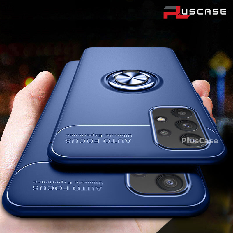 PlusCase cho Samsung Galaxy A72 Metal Ring Stand Case silicon mềm chống va đập Vỏ lưng mỏng mờ