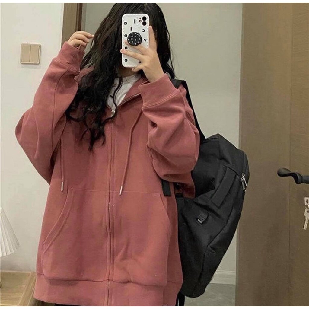 Hoodie Dáng Rộng Zip 🌺 Áo khoác nỉ cánh dơi thụng chất bông dày mịn cực ấm