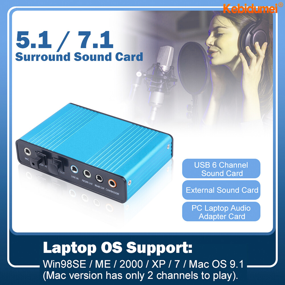 Kebidumei Card Âm Thanh Ngoài Âm Thanh Vòm 6 Kênh 5.1 USB Card Chuyển Đổi Quang Âm Thanh Cho Máy Vi Tính Máy Tính Xách Tay Máy Tính Để Bàn