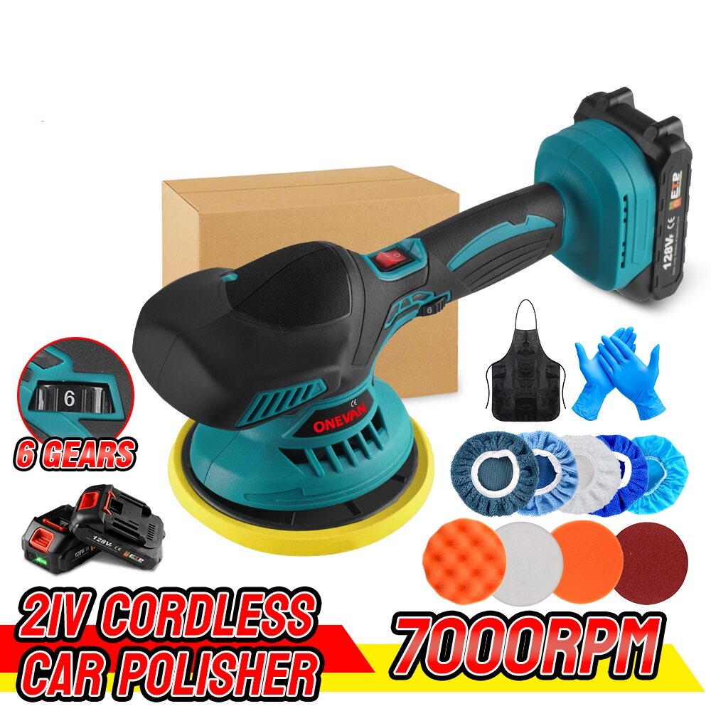 21V 6Inch 7000rpm Cordless Electric Car Polisher 128Vf battery Cordless Automotive Polisher Many Accessories auto waxing polishing Adjustable Wireless Car Polisher
