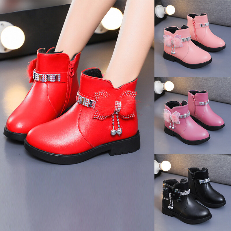   Hàng Có Sẵn  Bốt Da Giữ Ấm Ống Giữa Cho Trẻ Em Và Bé Gái Mới Giày Cotton Dễ Thương Thắt Nơ Cho Bé Bốt Vải Bông Hai Lớp Cho Học Sinh Mùa Đông Sang Trọng Giày Bốt Martin Cho Bé Gái 