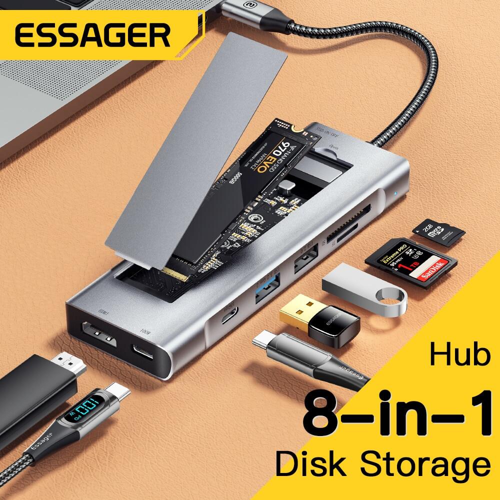 Essager 8-Trong-1 hub USB với Đĩa Chức Năng Lưu Trữ loại USB C Để Hdmi-Tương Thích Máy Tính Xách Tay