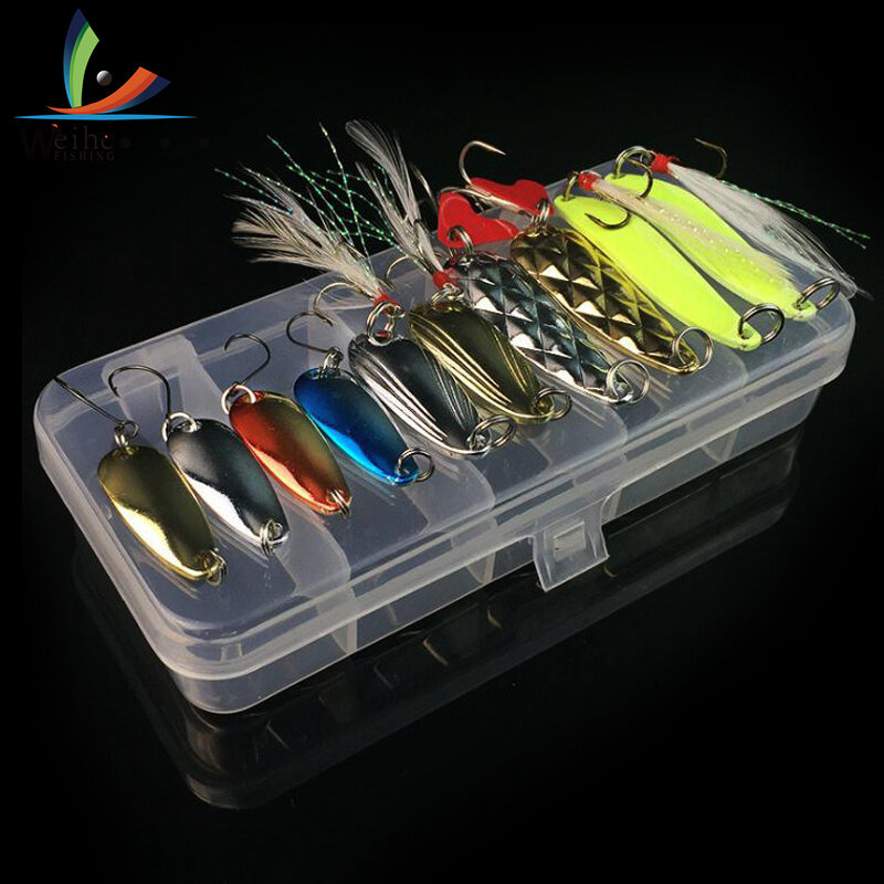 Weihe 10PCS Fishing Lures Metal Spinner Baits Bass Tackle Crankbait Trout