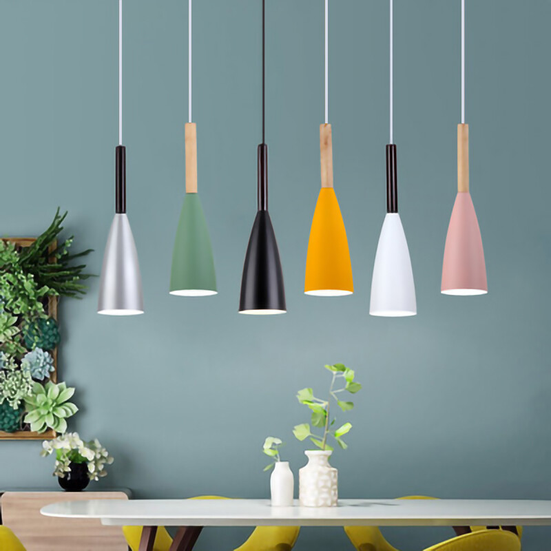 Đèn LED Treo E27 Kiểu Bắc Âu, Đèn Chùm Gỗ Và Sắt Đơn Giản Hiện Đại Đèn Gia Đình Nhà Hàng Phòng Khách Phòng Ngủ Đầu Giường Trong Nhà