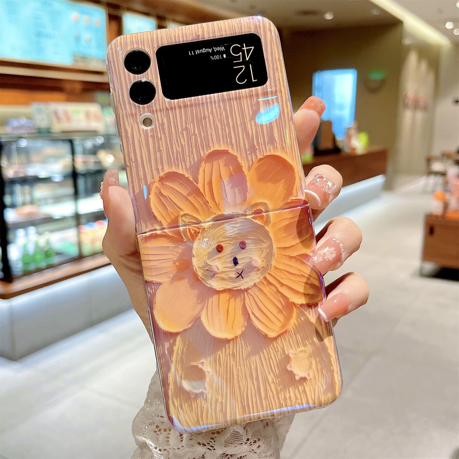 Hoce Thời Trang Sơn Dầu Màu Nước hoa hướng dương Trường Hợp Đối Với Samsung Galaxy Z Lật 3 4 5 6 7 5