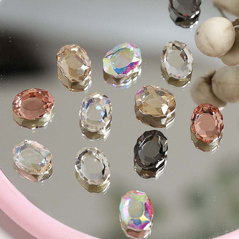 BAIXL Quyến rũ kim cương Đá quý Thủy tinh Sỏi Trang trí móng nghệ thuật tự làm Pha lê gương hình bầu dục Trang sức móng tay 3D Hình bầu dục Nail Rhinestone