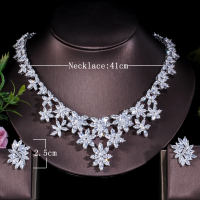 SEQUITO Phụ Kiện Đám Cưới Cổ Điển Lộng Lẫy Đá Zircon Khối Lập Phương Lấp Lánh Mặt Dây Chuyền Dài Hình Giọt Nước Cô Dâu Mạ Vàng Trắng Và Bông Tai Bộ Trang Sức Tinh Xảo Cho Cô Dâu SJ248