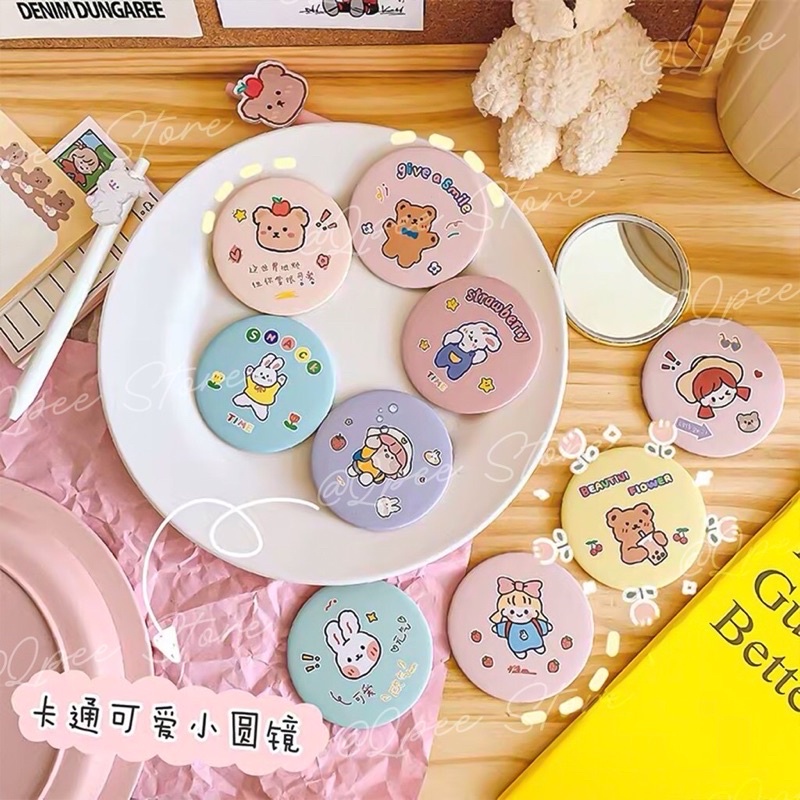 Gương mini cầm tay đủ màu hình in dễ thương