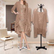 Lace Chiffon Knee Length Dress with Jacket - 