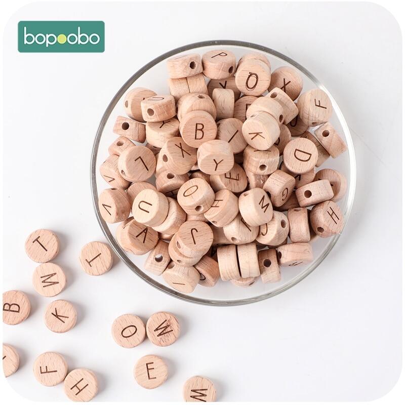 Bopoobo 20Pc Wooden English Alphabet Beads Food Grade Material Letter