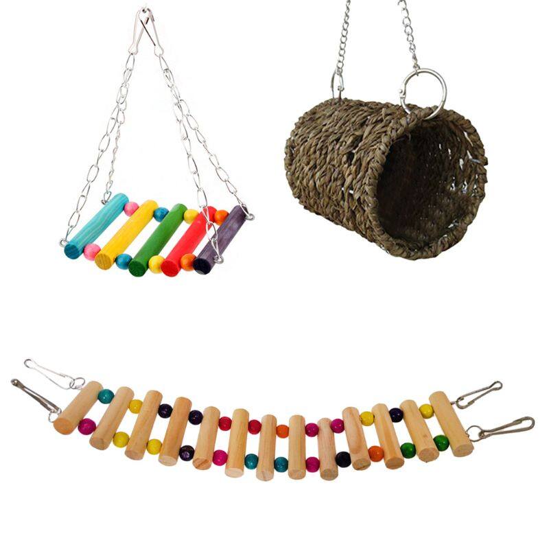 3 chiếc lồng vẹt đồ chơi võng sóc chuột hamster sóc tổ chim đu đưa bậc thang chồn guinea lợn chơi
