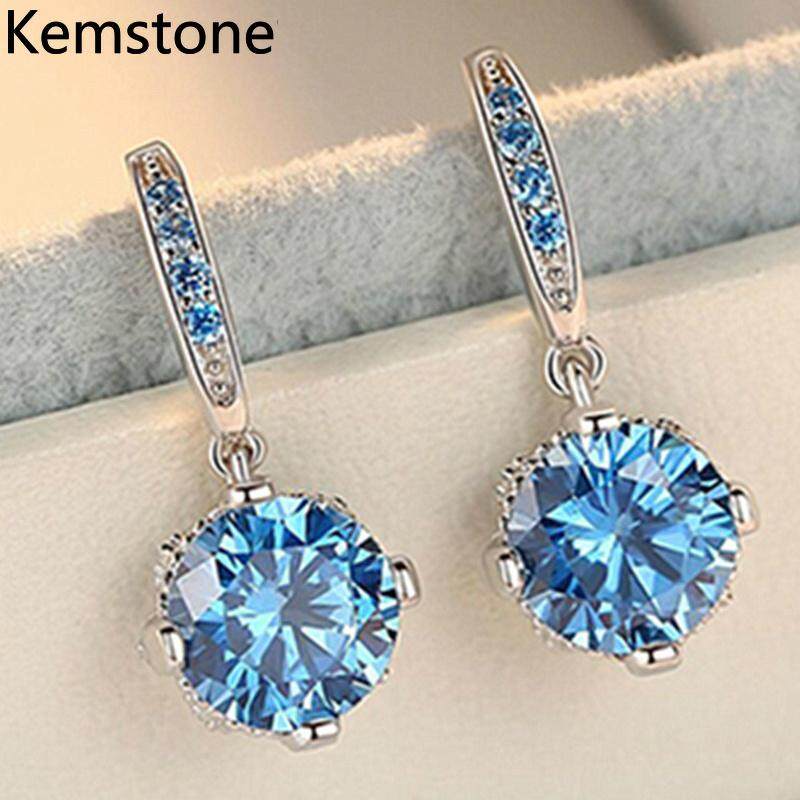 Kemstone Fashion Female Earrigns White Blue Pink Crystal Dangle Earrings
