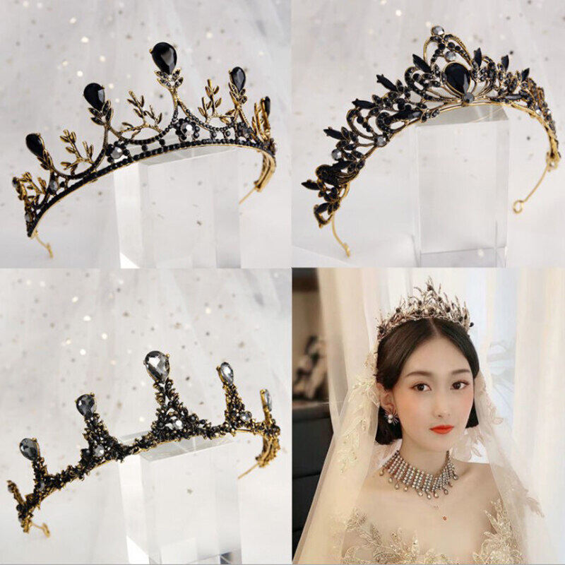 Ranghe godessing 1 chiếc vương miện pha lê màu đen cổ điển cho cô dâu vương miện nữ hoàng vương miện cô dâu trang sức đám cưới