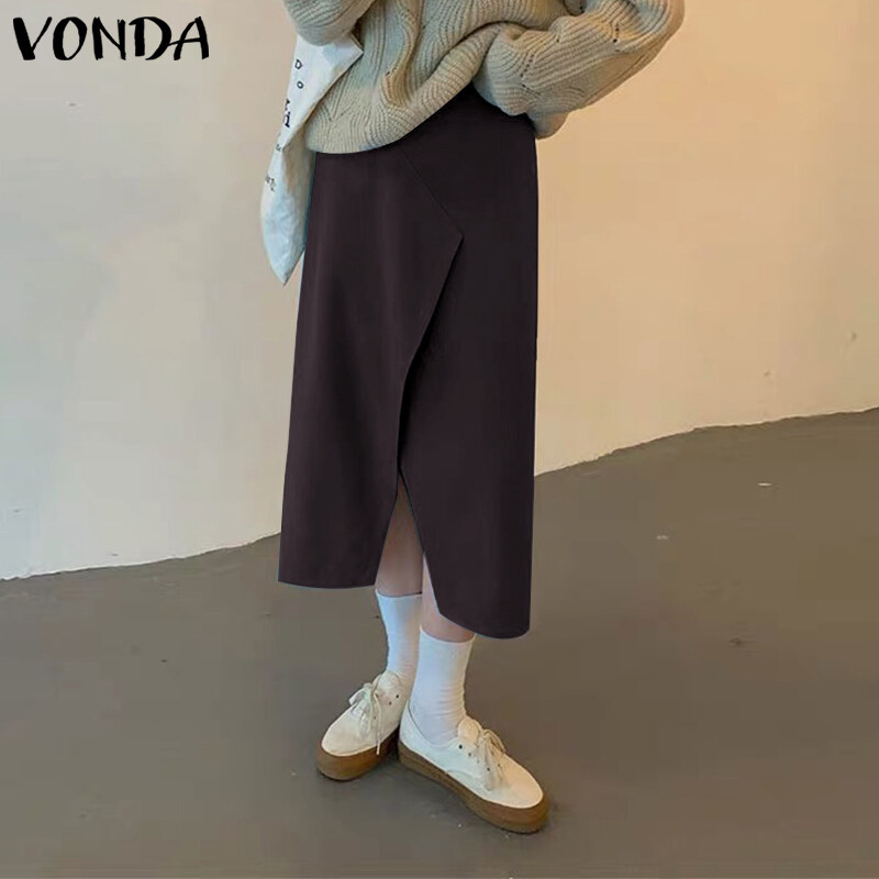 Vonda chân váy trang trọng cho nữ chân váy trơn dài cạp cao chân váy màu trơn đi club dự tiệc