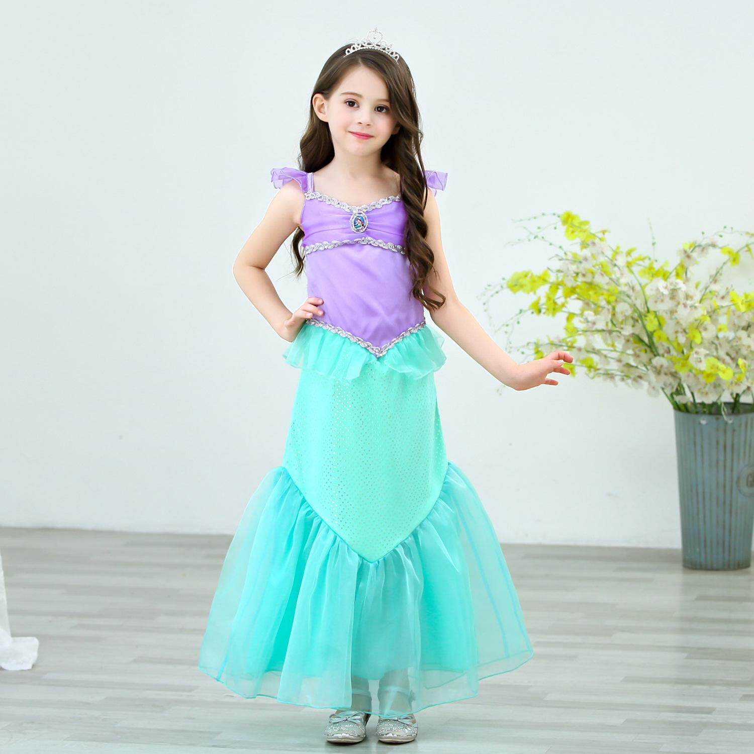 Trang Phục Hóa Trang Bé Gái Công Chúa Ariel 2-10Years, Váy Nàng Tiên Cá Cho Trẻ Em, Quần Áo Halloween