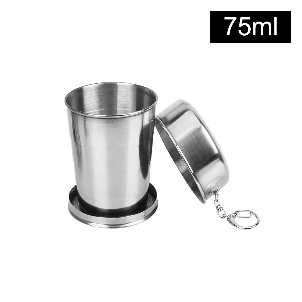 Cốc nước bằng thép không gỉ kích thước nhỏ gọn dung tích 75/140/240ml có móc khóa tiện lợi khi du lịch - INTL