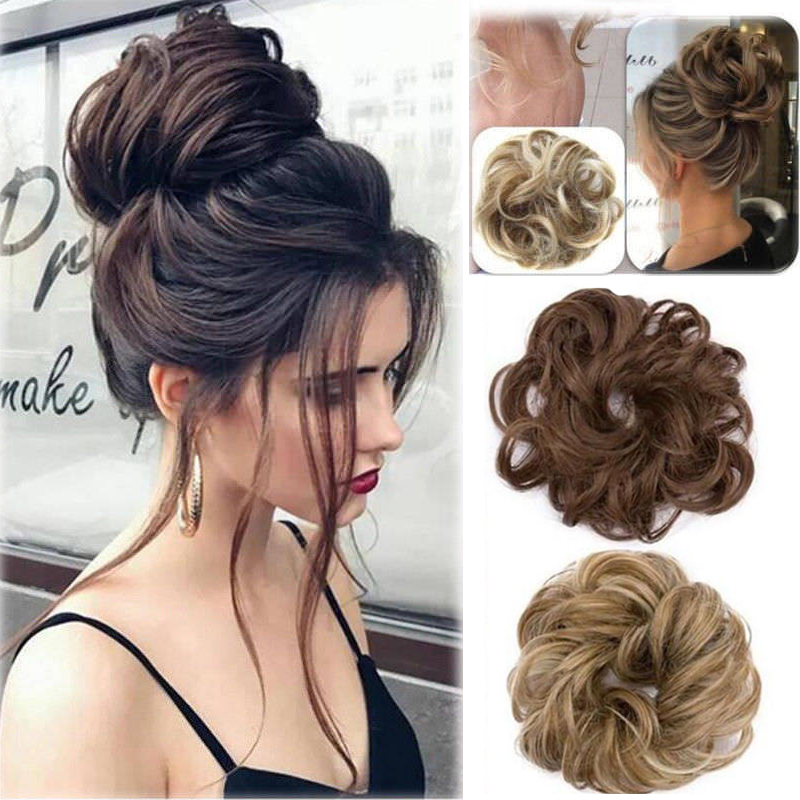 Búi tóc xoăn linh hoạt lộn xộn tự nhiên thật búi tóc gợn sóng lộn xộn co giãn cho tóc đuôi ngựa nối cho nữ