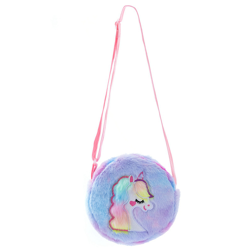 Cartoon Unicorn Shoulder Bag Plush Round Shape Bag Kindergarten Girls Coin