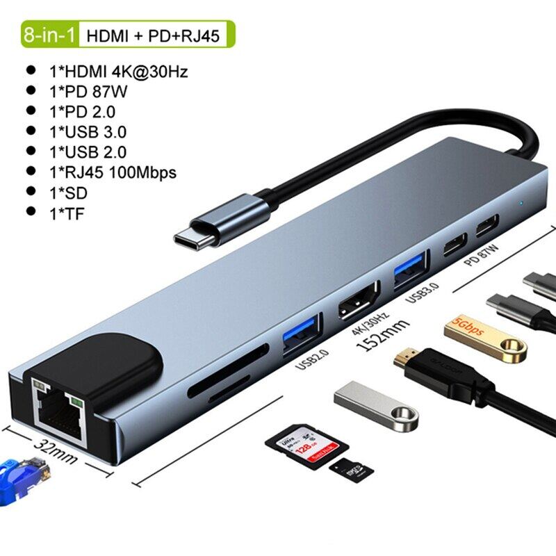 Hub USB tipe C ke HDMI, Hub USB tipe C ke USB 3.0 Bộ chuyển đổi 8 trong 1