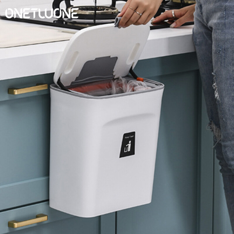 Onetwone Cabinet trash can Kitchen space saving hanging Garbage Bins Wall mounted Waste Bins Kitchen cupboard Recycling Bins Garbage Bins with lid 9L ราคา 304 บาท*ส่งฟรี