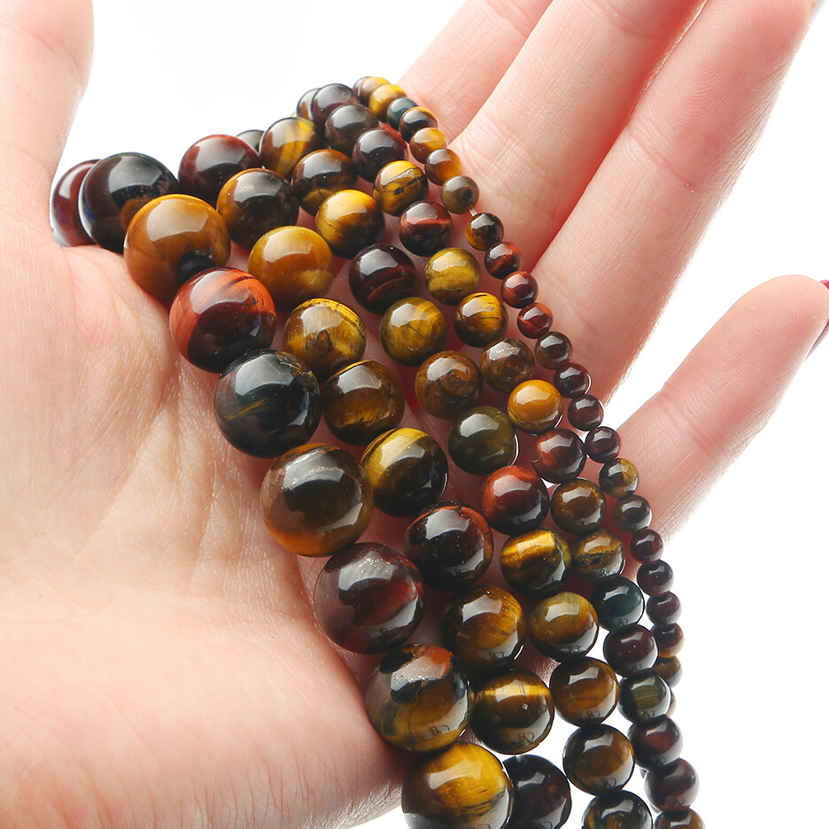 Hạt Mắt Hổ Nhiều Màu Tự Nhiên Hạt Đá Tròn Tự Nhiên Cỡ Chọn 4 6 8 10 12Mm Vòng Cổ Trang Sức Tự Làm Cho Vòng Tay