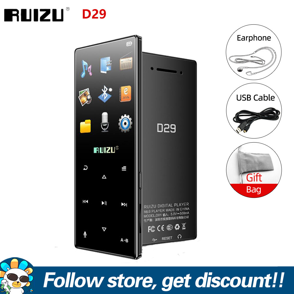 RUIZU D29 Bluetooth MP3 Player With Built-in Speaker HiFi Lossless Audio Player Portable Sports Music Walkman Student English Learning Machine Support FM Radio Recording Clock Pedometer Expansion Card Up To 128GB