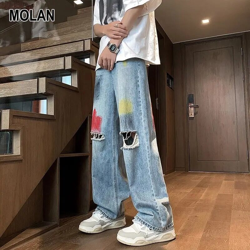 MOLAN Quần jeans nam Quần jean nam và nữ quần quần xuông cổ điển của phụ nữ