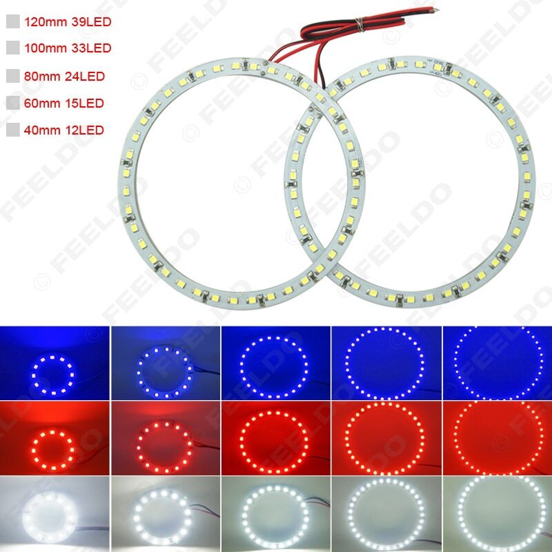 2 Cái (Cặp) Đèn Pha LED 100 24SMD Mắt Thiên Thần Xe Hơi 40/60/80/120/1210/3528 Mm Vòng Hào Quang Đèn Mắt Thiên Thần Trắng Đỏ Xanh # CA2668