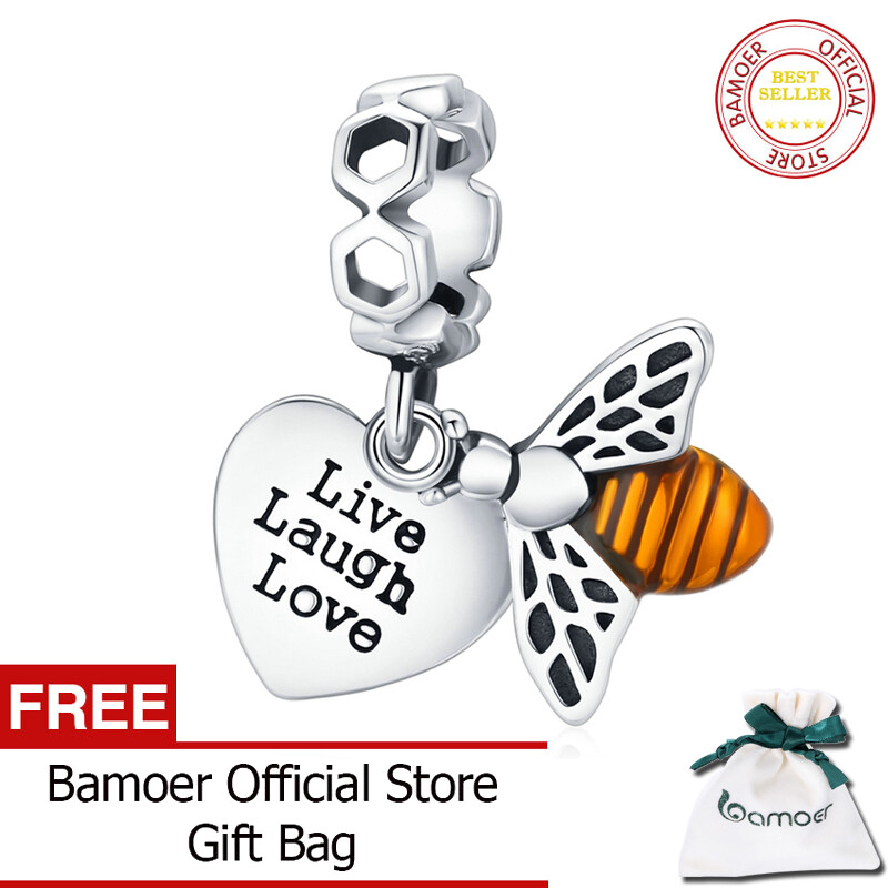 Bamoer mặt dây chuyền charm hình con ong & tình yêu bằng bạc sterling 925 cho nữ vòng tay vòng tay phụ kiện tự làm bsc495