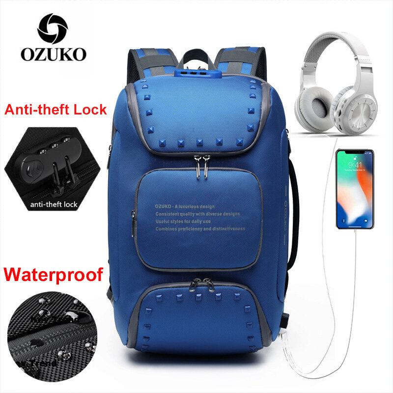 OZUKO Men New Korea Style Backpack for Travel Rucksack Anti theft Laptop Backpack Waterproof Laptop Cases Bag Pack with USB Port School Bag box ราคา 1,399 บาท*ส่งฟรี