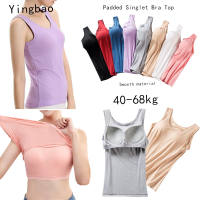 Yingbao Women Modal Cotton Built-in Padded Singlet Bra Tank Top Plus Size Sleeveless Shirt Yoga Sport Sleep Home Wear Round Neck Summer T-shirt Korean Style 2022 Basic Camisole