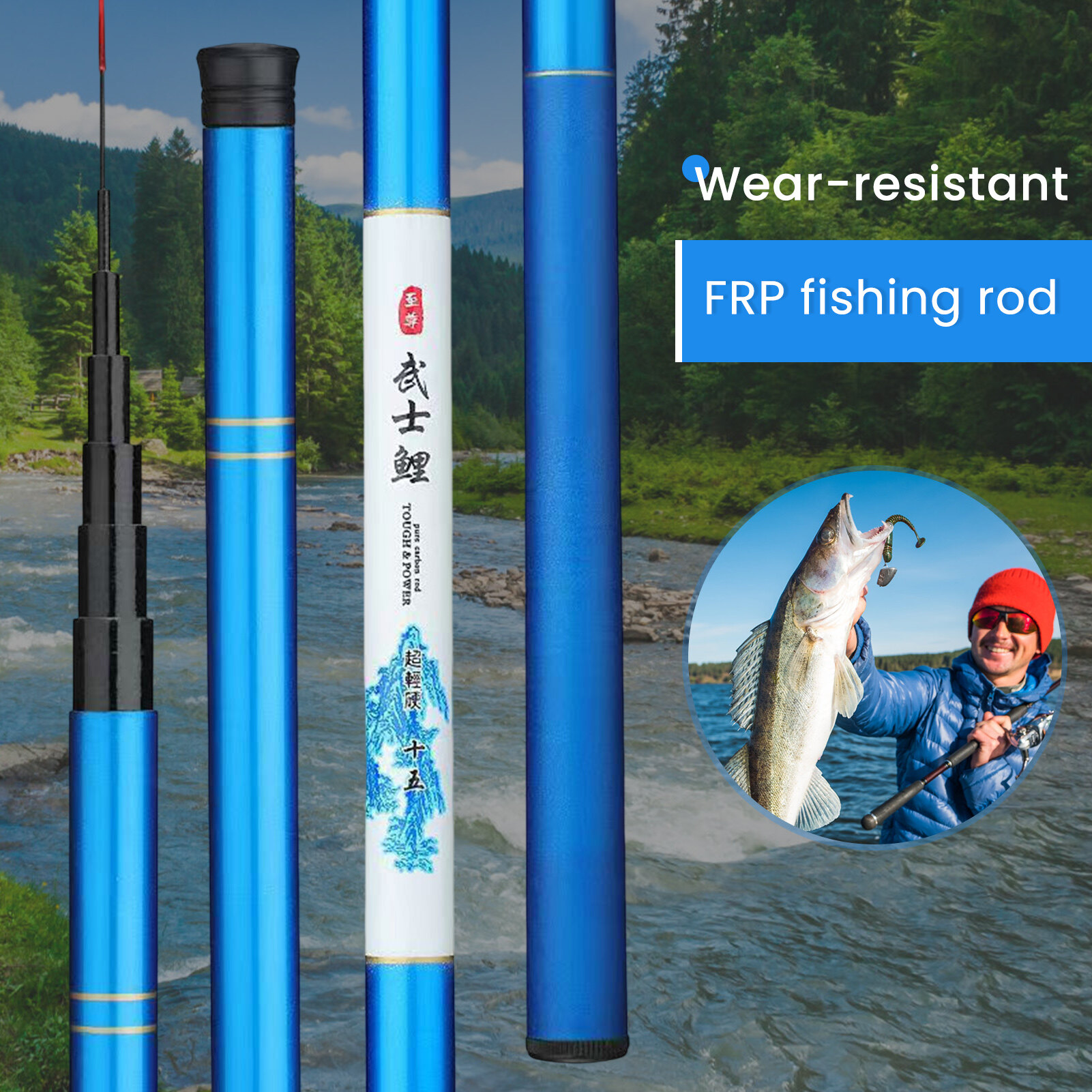 Fishing Rod Hand Rod Fishing Tool with Luminous Rod Tip Design for Lake