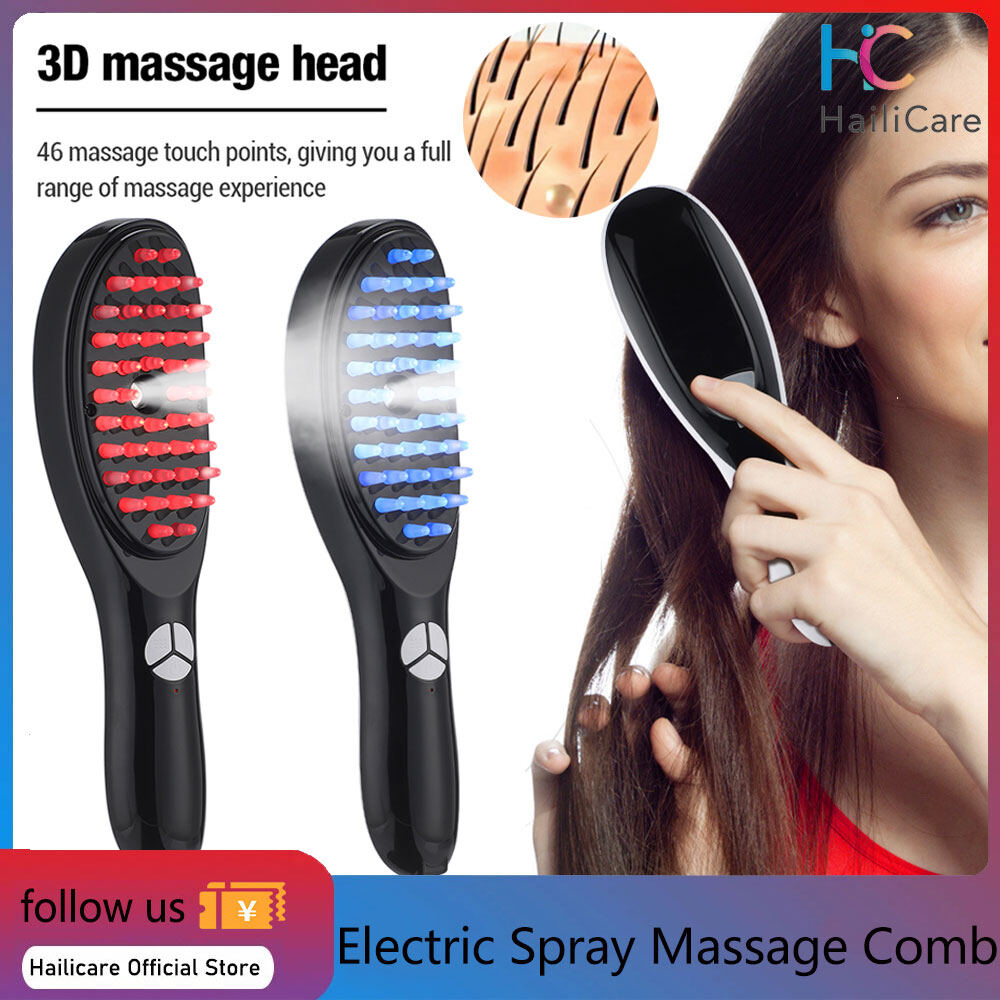 Hailicare xịt điện lược massage 3 cấp độ bàn chải mát xa da đầu dưỡng tóc growt chống rụng tóc xanh đỏ liệu pháp ánh sáng ion âm xịt dòng điện cực nhỏ mọc tóc mát xa