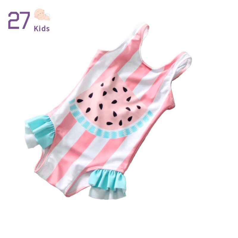 27kids dài tay cho bé gái Rashguard đồ bơi Kem chống nắng dễ thương in hình phim hoạt hình một mảnh áo tắm bãi biển mùa hè Bộ Đồ Tắm