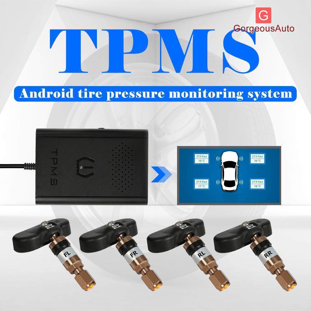 GorgeousAuto USB Android รถ TPMS ความดันยางระบบควบคุม 4 เซ็นเซอร์ภายใน